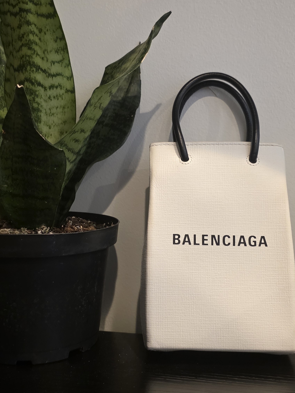 Balenciaga White Mini Shopping Tote with Black Handles